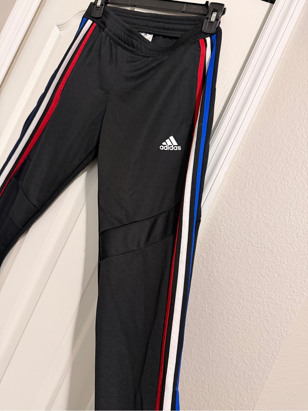 adidas Black Track Joggers with Red, White & Blue Side Stripes